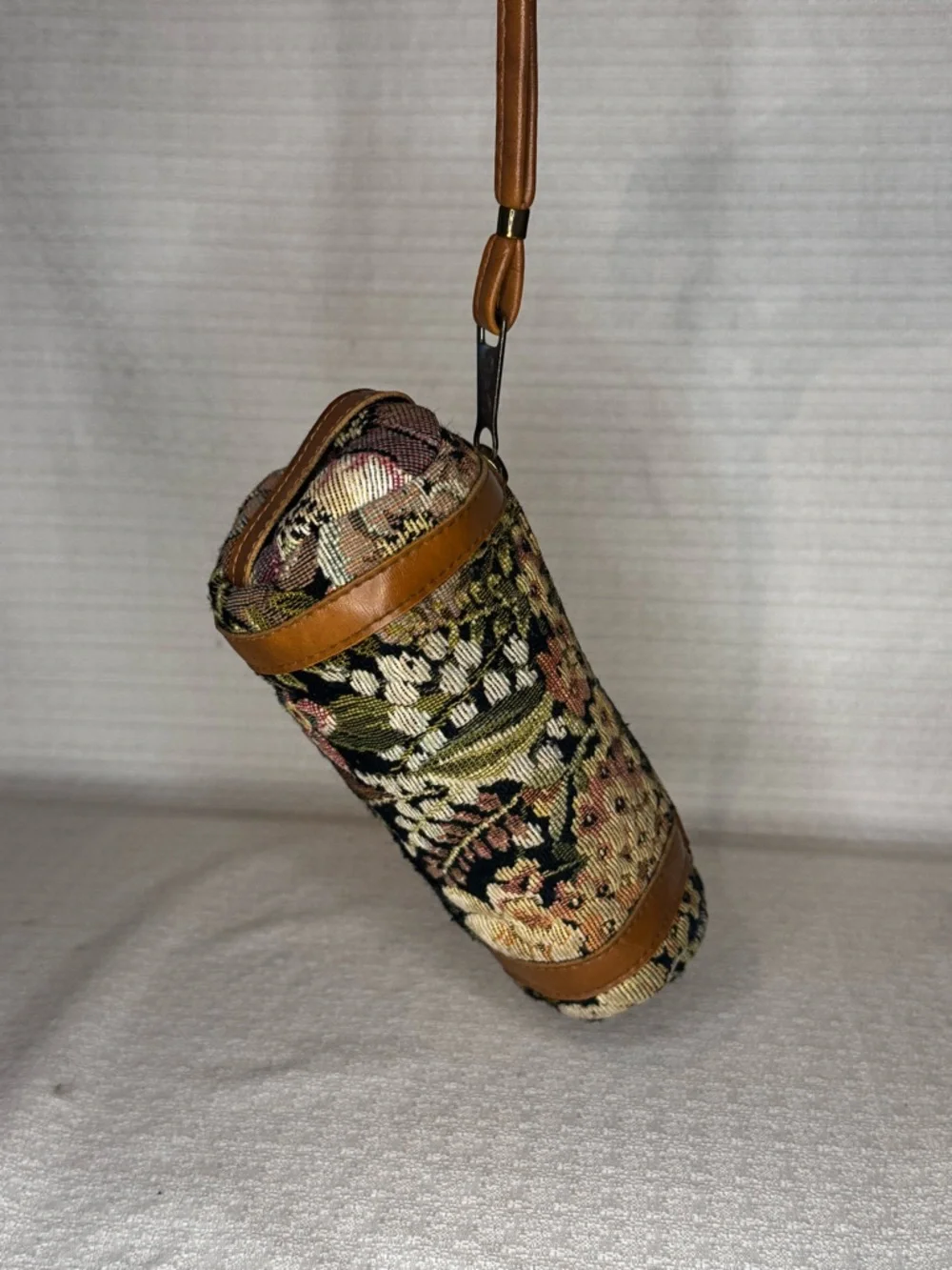 C&C California Floral Needlepoint Cylinder Cosmetic Case - Brown, Green, Black